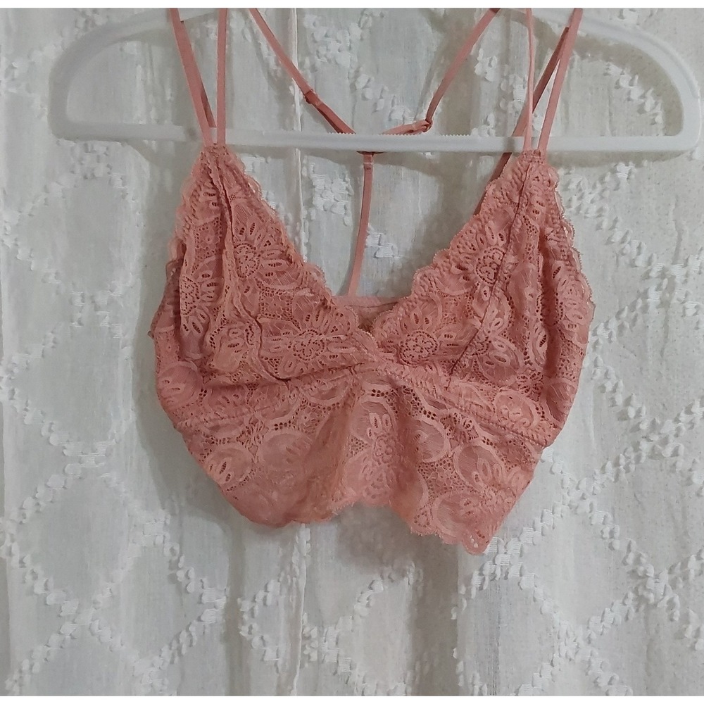 Blake & Co Women Pink Floral Lace Strappy Cage Back Bralette Size Small